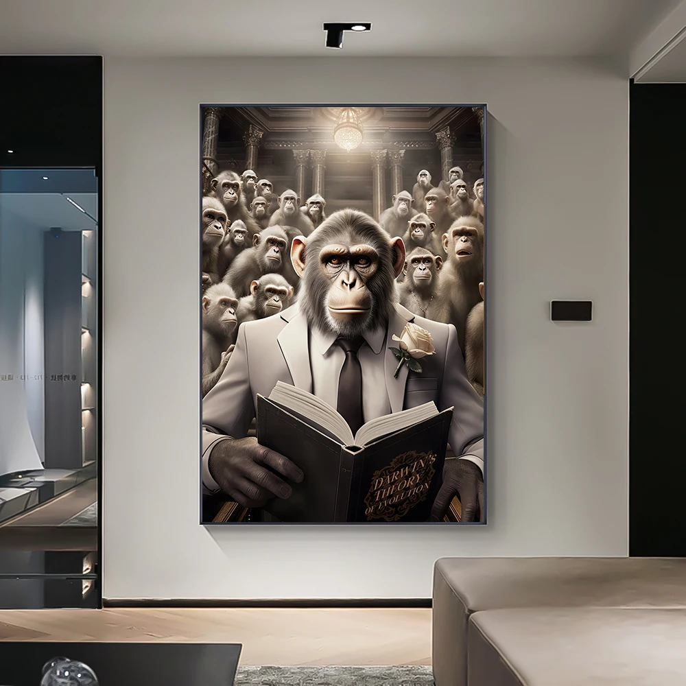 Nordic Gorilla Wear Suit Wall Art Canvas Painting Abstract Aesthetics Animal Monkeys Poster Print Picture for Modern Home Decor - Image 3