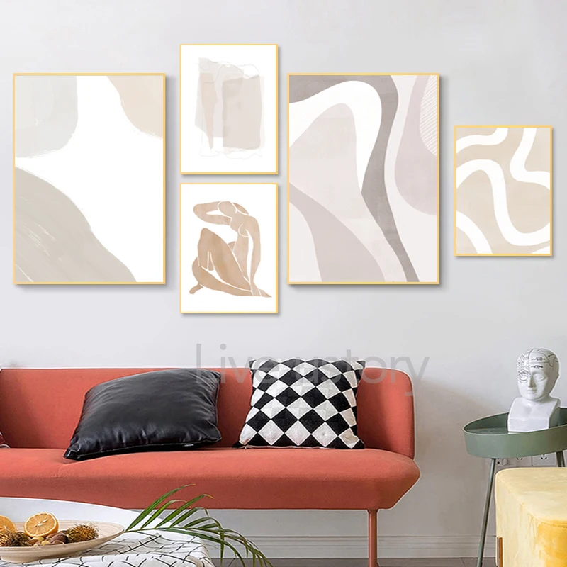 Earth Tone Abstract Geometry Canvas Painting Beige Gray Neutral Color Poster Wall Pictures Boho Wall Art Print Living Room Decor - Image 3