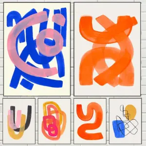 Minimalist Mid Century Watercolor Brush Strokes Poster Abstract Orange Canvas Print Painting Wall Art Picture Living Room Decor