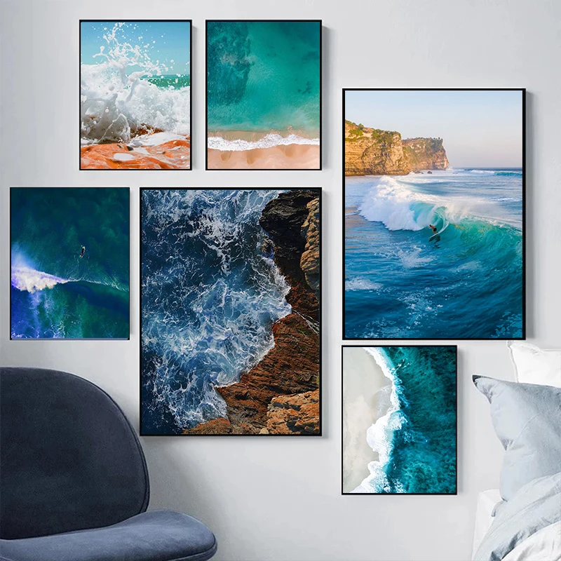 Modern Simple Ocean Landscape Posters Print Canvas Painting Beach Seascape Wall Art Pictures for Living Room Bedroom Decoration - Image 2