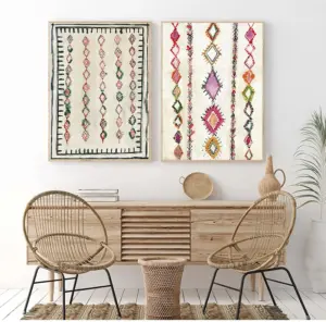 Moroccan Rug Art Painting Boho Wall Pictures , Abstract Neutral Eclectic Canvas Art Prints Home Bohemia Poster Wall Decor