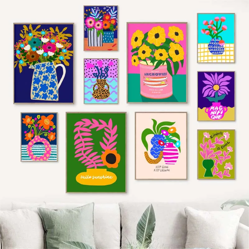 Pink Flower Market Vase Floral Plant Cute Wall Art Canvas Painting Nordic Posters And Prints Wall Picture For Living Room Decor - Image 5