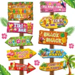 10pcs Hawaii Aloha Flamingo Theme Welcome Sign Tropical Summer Outdoor Camping Photography Props Decoration Party DIY Supplies