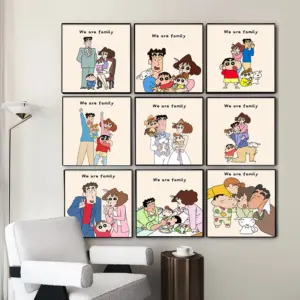 Crayon Shin chan Decoration Painting Family Portrait Warm Cartoon Mural Bedroom Children's Room Canvas Painting