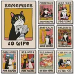 Retro Kitchen Canvas Poster Cat Chef Art Print Dishes Wall Art Pictures for Bedroom Kitchen Home Decoration Gift Idea