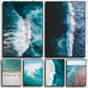 Modern Simple Ocean Landscape Posters Print Canvas Painting Beach Seascape Wall Art Pictures for Living Room Bedroom Decoration