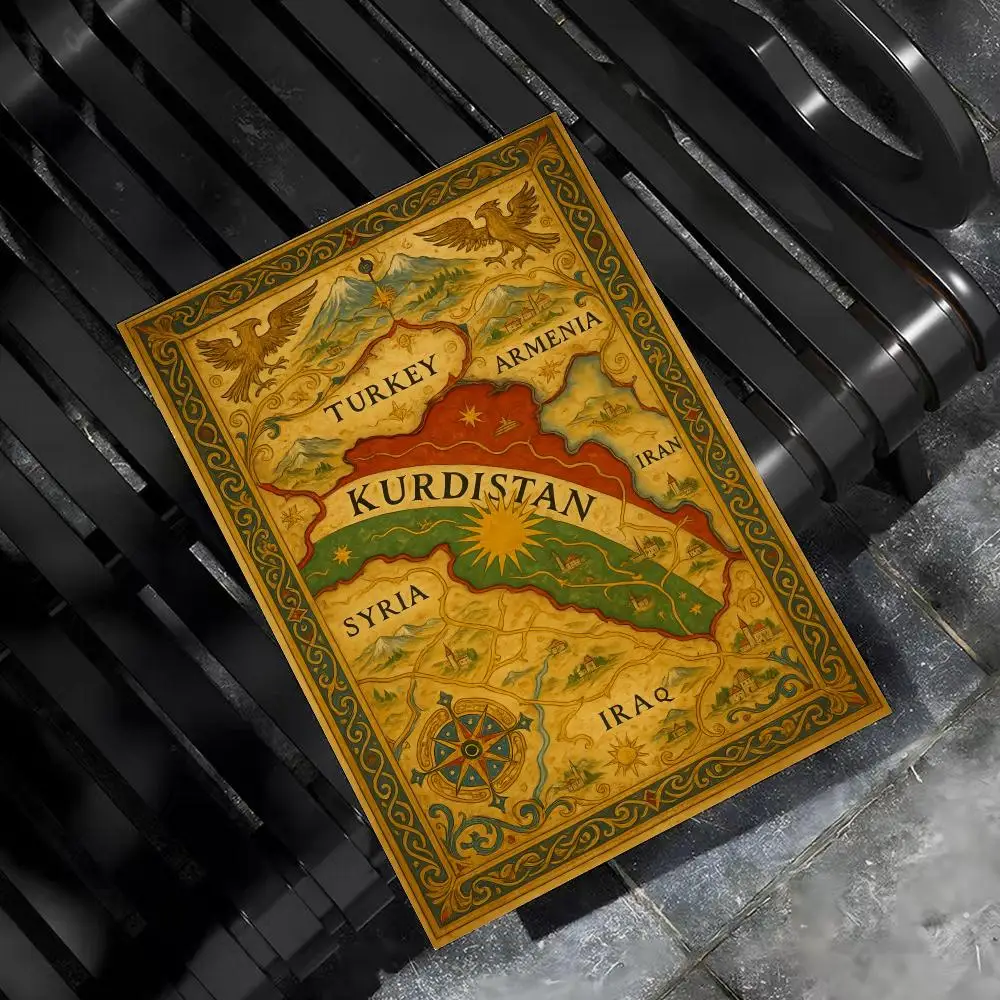 Kurdish flag map Poster Home Living Bed Room Bar Hallway Sticky Wall Art Printing Aesthetic Decor - Image 4