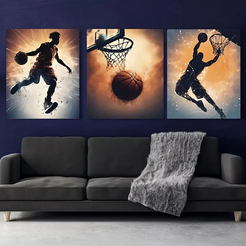 3pc Basketball Wall Art Pose Canvas Printing Poster Basketball Sports Art Decor Living Room Dormitory Decor Gift for Boyfriends