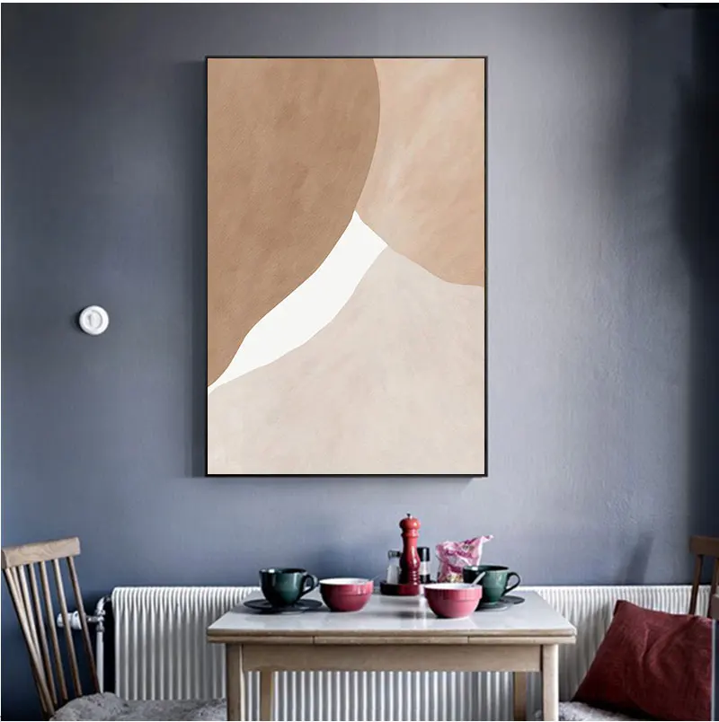 Modern Beige Brown Abstract Geometric Canvas Painting Wall Art Prints Poster Picture for Gallery Living Room Interior Home Decor - Image 4