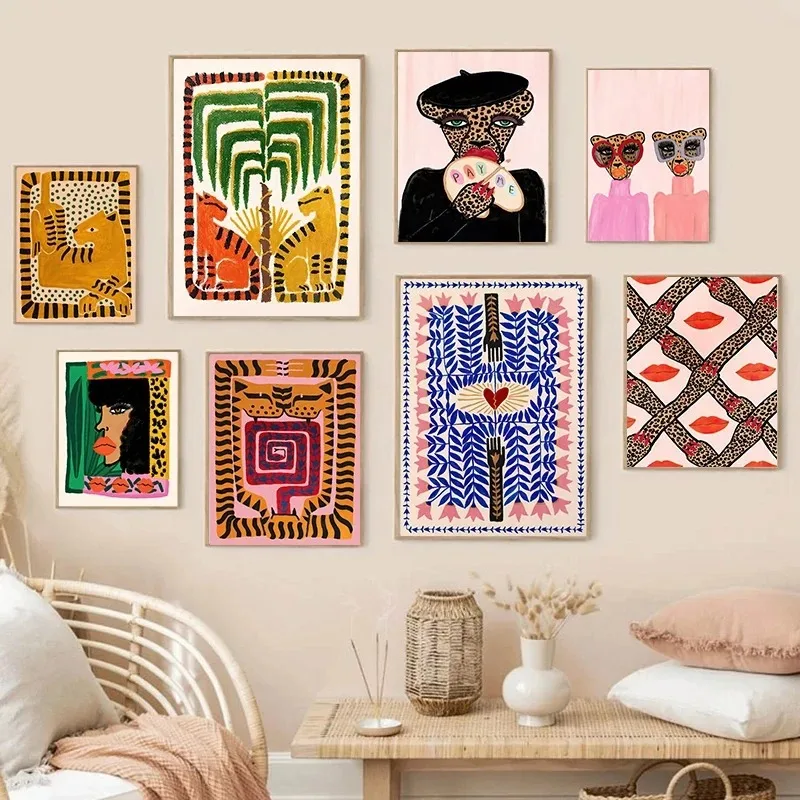 Ancient Egypt Colorful Abstract Boho Poster Tiger Leopard Figure Wall Art Prints Canvas Painting Pictures For Living Room Decor - Image 2