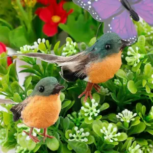 Artificial Robin Bird Decoration Feather Bird Craft Ornament Simulation Little Robin Bird Garden Ornaments Deco Jardin Féerique