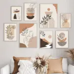 Retro Boho Plants Abstract Poster Painting Geometry Rainbow Sun Canvas Print Leaves Wall Art Picture Modern Living Room Decor