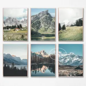 Snow Mountain Grassland Fog Lake Poster Mountain Wall Art Canvas Painting Prints Nordic Living Room Office Home Decor Gifts