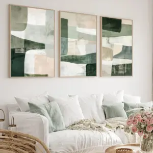 Abstract Geometric Green Beige Poster Canvas Painting Print Wall Art Neutral Modern Minimalist Boho Room Home Decoration