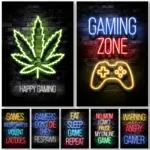 Neon Gaming Gamer Wall Art Posters Prints Gamer Canvas Painting Canvas Picture for Kids Boys Room Decorative Playroom Cuadros