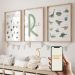 3pcs Personalized Custom Name Cartoon Children Dinosaur Wall Art Print Picture Canvas Poster Painting For Living Room Home Decor