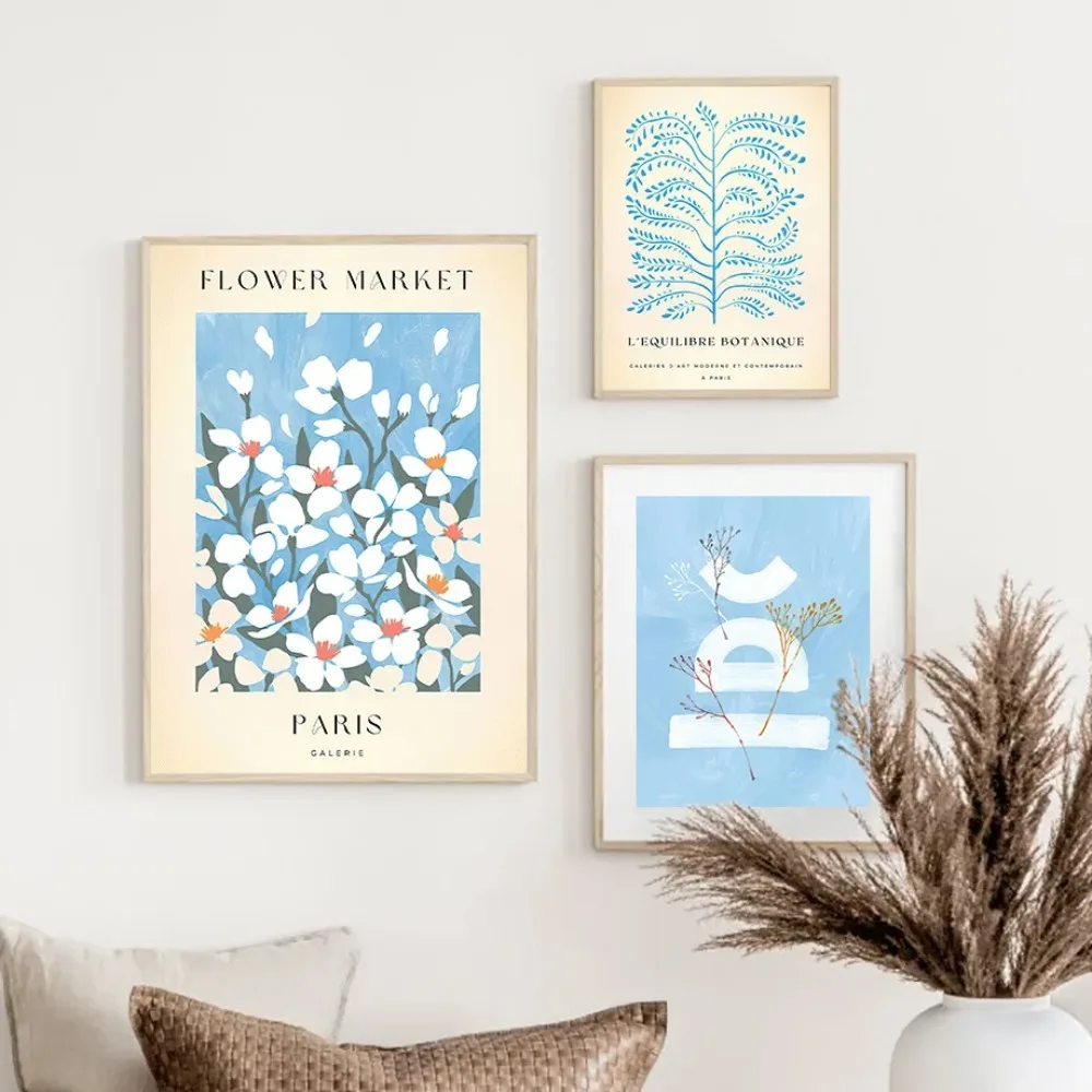 Blue Line Flower Market Dried Flowers Wall Art Poster Prints Nordic Canvas Painting Abstract Pictures For Living Room Home Decor - Image 2