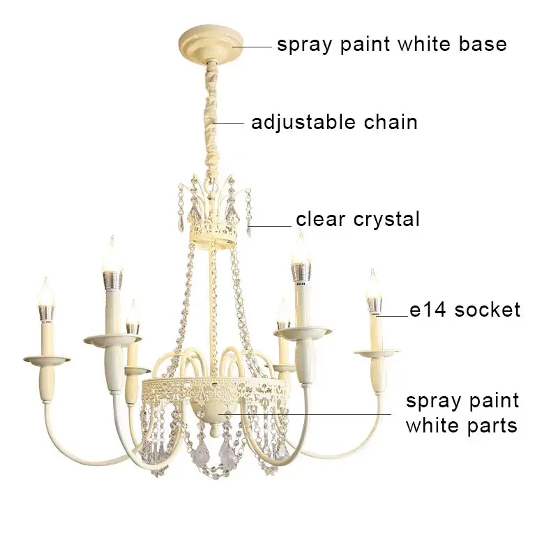 Modern 6-Light Crystal Chandelier White LED Ceiling Light with E14 Bulb Base Living Room Bedroom Home Decor Nordic Candle Lamp - Image 4