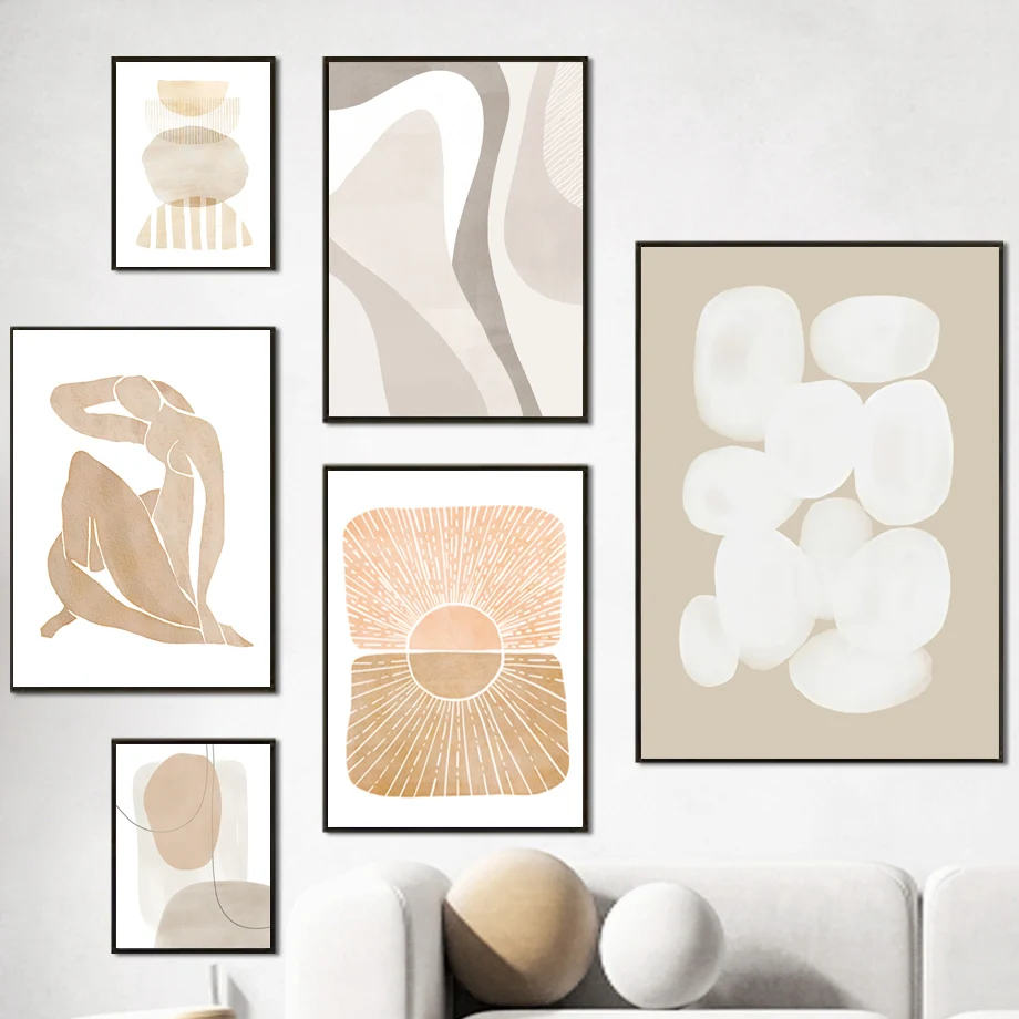 Boho Posters Neutral Beige Gray Watercolor Abstract Wall Art Prints Pastel Canvas Painting For Living Room Home Decor - Image 2