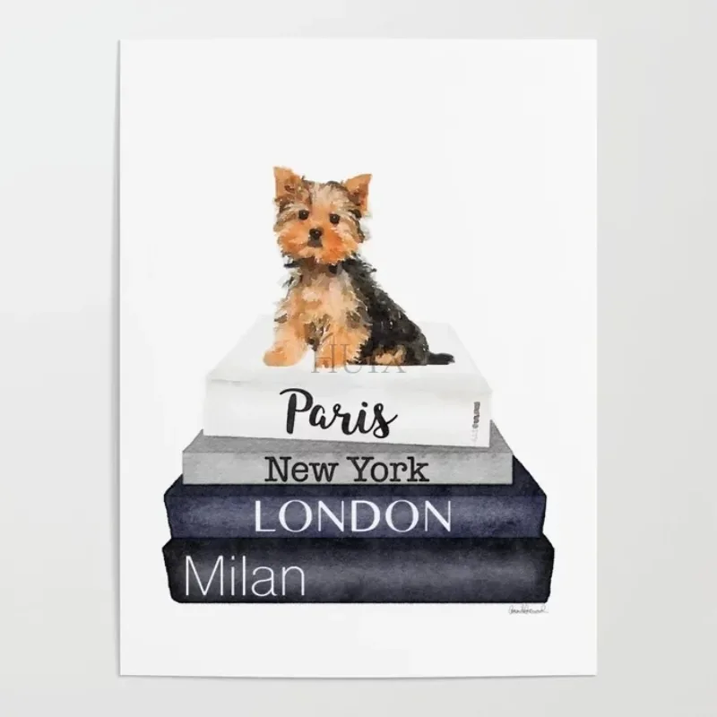 Animals Pomeranian Books Posters Wall Art Canvas Painting Module Modern Image Print Home Bedroom Bedside Background Decor Prints - Image 2