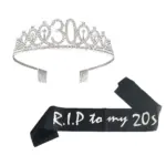 30th Birthday Sash and Tiara Set Funny 30th Birthday Gift for Women RIP to My 20s Sash 30 Years Old Birthday Party Decorations