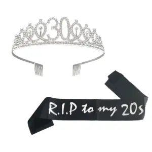 30th Birthday Sash and Tiara Set Funny 30th Birthday Gift for Women RIP to My 20s Sash 30 Years Old Birthday Party Decorations
