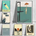 Vintage Surfing Beach Poster Abstract Female Diver Canvas Painting Swimming Pool Wall Art Picture for Living Room Home Decor