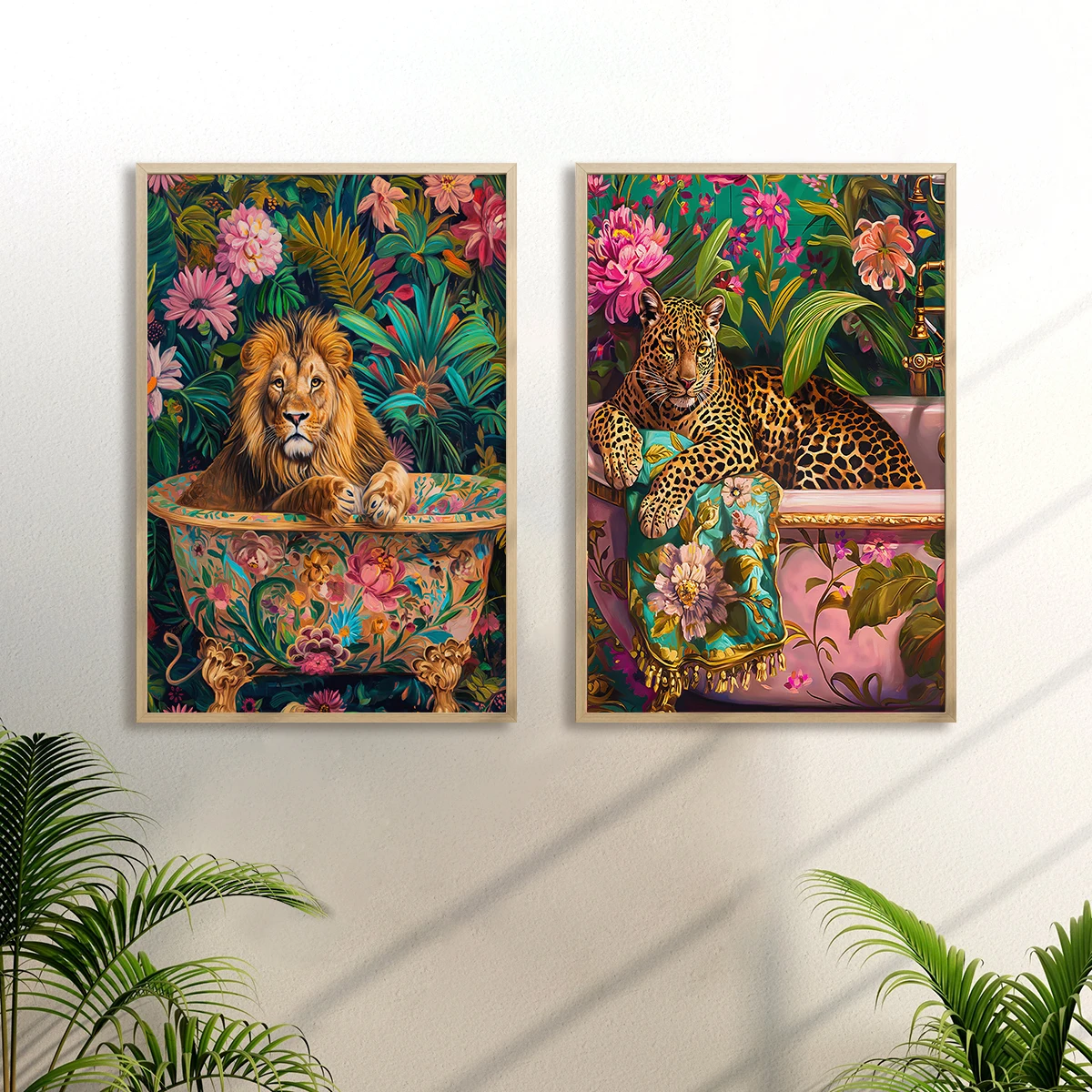 1/2pcs Bohe Lion in A Bathtub Canvas Print Poster Modern Colorful Dopamine Art Prints Bathroom Wall Art Home Decor Art Poster - Image 5