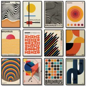 Abstract Bauhaus Geometric Canvas Poster Vintage Pop Art Print Modern Wall Art Picture for Living Room Dormitory Home Decoration