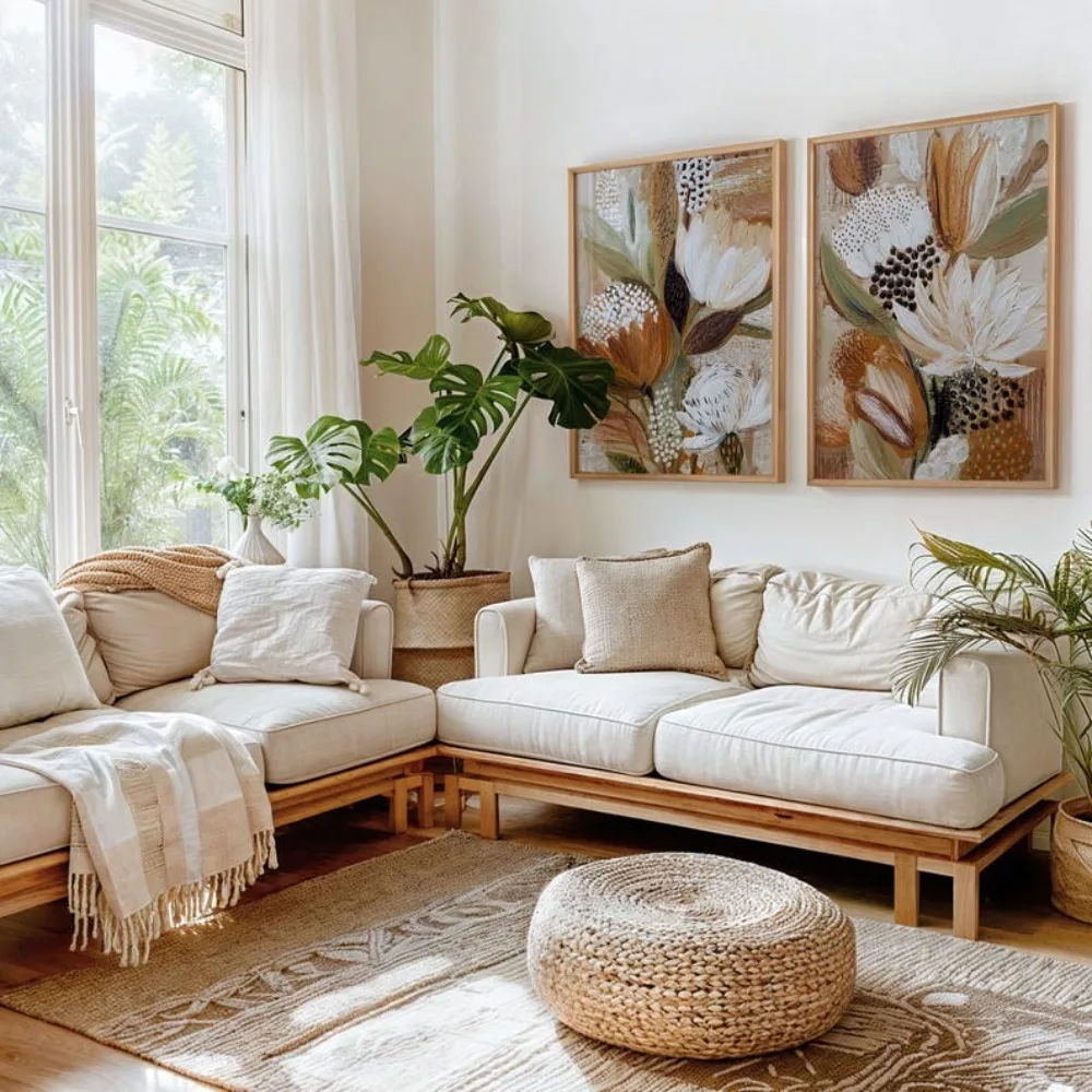 Frameless Flower Wall Art Prints, Bohemian Plants, Abstract Flower Paintings, Modern Country Home Decoration, Digital Download - Image 2