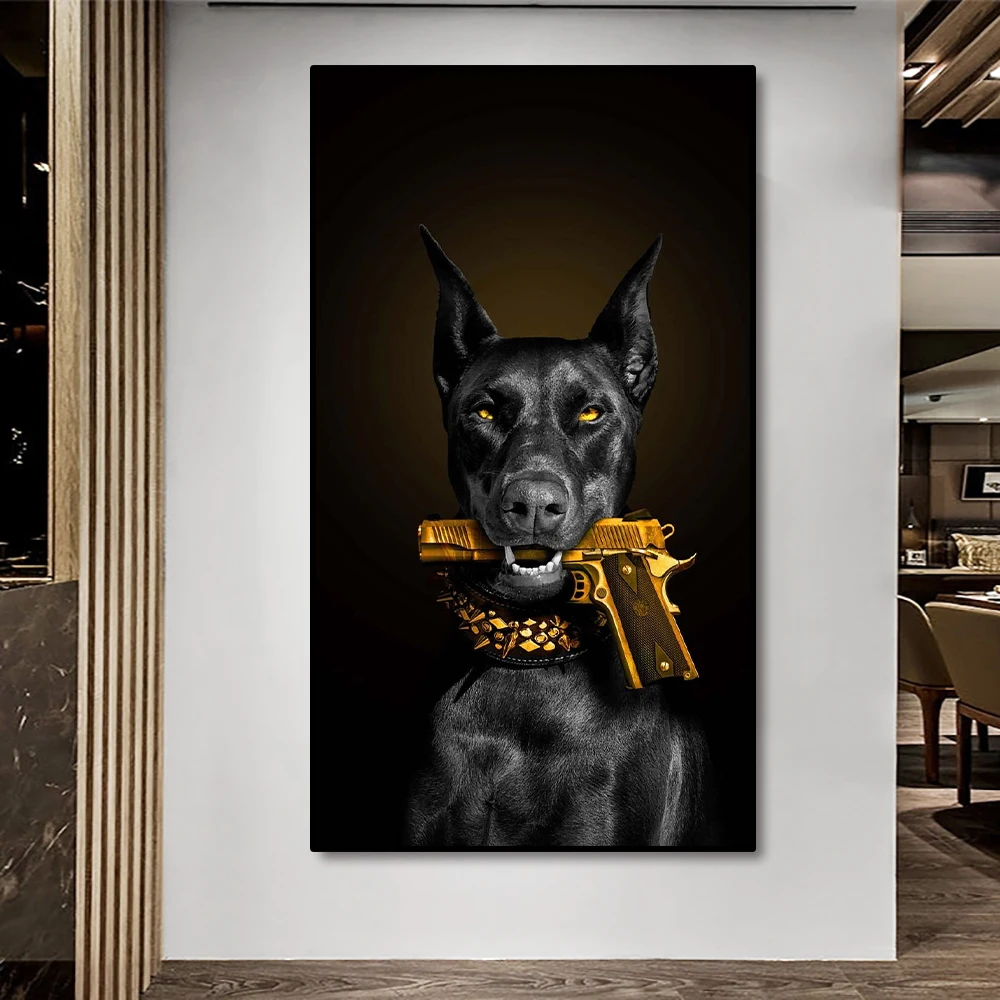 Animal Black Dog Poster Doberman Mafia Dog Poster Decorative Painting Canvas Wall Art Living Room Bedroom Decorative Mural - Image 2