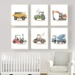 Construction Vehicle Prints Canvas Painting Boy Nursery Wall Art Decor Construction Decor Watercolor Construction Trucks Poster