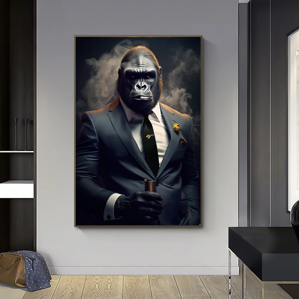 Nordic Gorilla Wear Suit Wall Art Canvas Painting Abstract Aesthetics Animal Monkeys Poster Print Picture for Modern Home Decor - Image 5