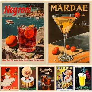Retro Modern Classic Negroni Cocktail Alcohol Advertisement Wall Art Canvas Painting Posters For Living Room Bar Cart Home Decor