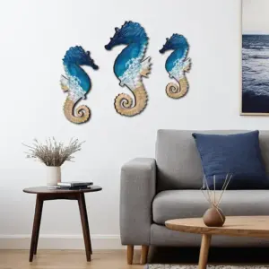 Seahorse Wall Art 3Pcs Beach Decorations Farmhouse Decor Beach Theme Decoration For Bathroom Indoor Outdoor Wall Decor