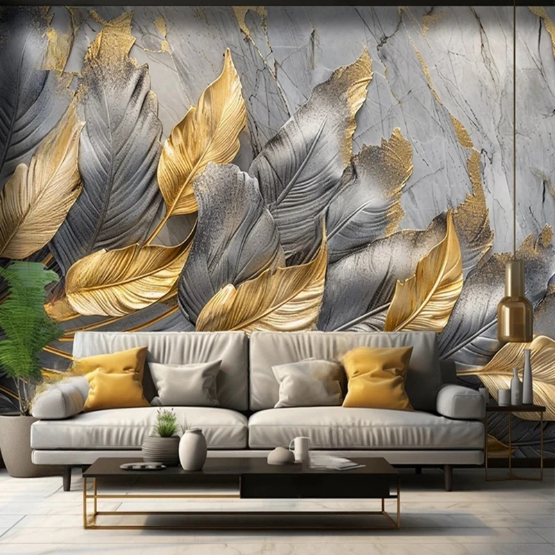 Luxury 3D Gold Leaf Feather Wallpaper - Vintage Retro Large-Scale Living Room bedroom sofa TV Background Home Decor Fresco - Image 3