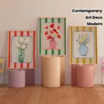 3pcs/set Color Abstract Striped Vase Flower Canvas Printing Minimalist Line Wall Art Poster for Home Decor Valentine's Day Gift