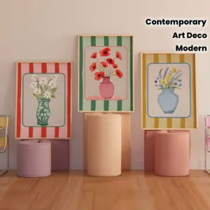 3pcs/set Color Abstract Striped Vase Flower Canvas Printing Minimalist Line Wall Art Poster for Home Decor Valentine's Day Gift