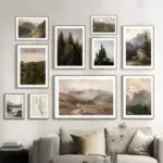 Rustic Mountain Gallery Wall Art Prints Vintage Forest Landscape Oil Painting Canvas Poster Nature Art Pictures Farmhouse Decor