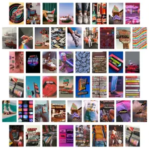 50Pcs Vintage 80s Collage Card Set Retro Aesthetics Colourful Cardboard Wall Collage Poster Art Print Home Decor for Bedroom
