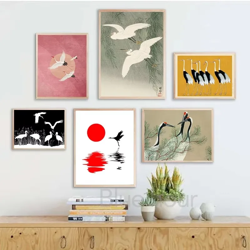 Red Crane Hokusai Eclectic Gallery Wall Art Prints Blue Heron Canvas Painting Nordic Posters Coastal Wall Pictures Home Decor - Image 6