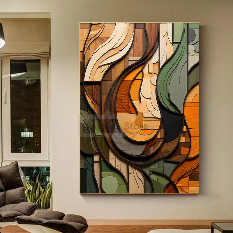 Boho Wood Shapes Botanical Poster Earth Tones Prints Canvas Painting Wall Art Pictures Home Room Organic Textures Modern Decor - Image 4