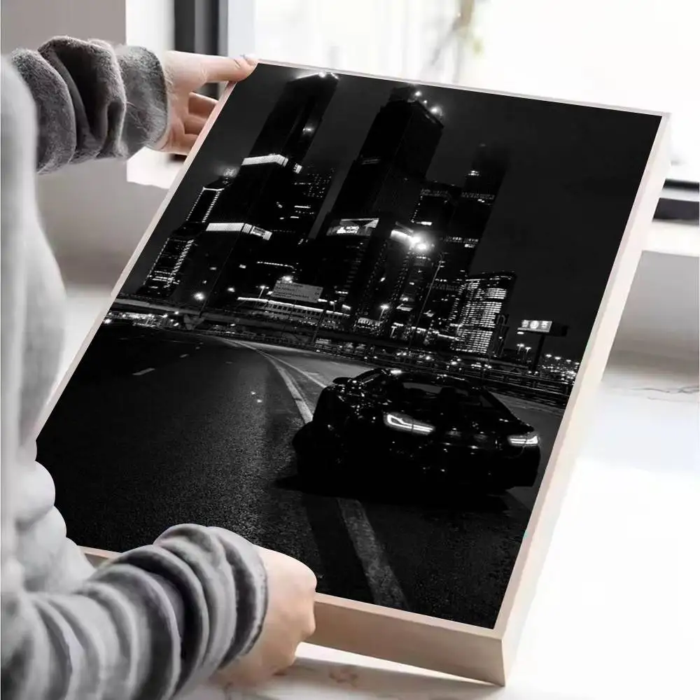 Street Luxury Car Black And White Style Poster Self-adhesive Art Waterproof Paper Sticker Coffee House Bar Room Wall Decor - Image 4