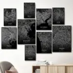 Nordic Lisbon Porto Istanbul Rome Paris London City Map Poster Print Dark Wall Art Canvas Painting Living Room Home Decor