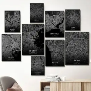 Nordic Lisbon Porto Istanbul Rome Paris London City Map Poster Print Dark Wall Art Canvas Painting Living Room Home Decor