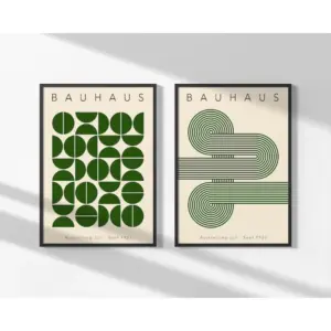 2pcs Frameless Bauhaus Digital DOWNLOAD,Green Geometric Bauhaus Poster,Bauhaus Printable,Green Bauhaus Prints,Mid Century Modern