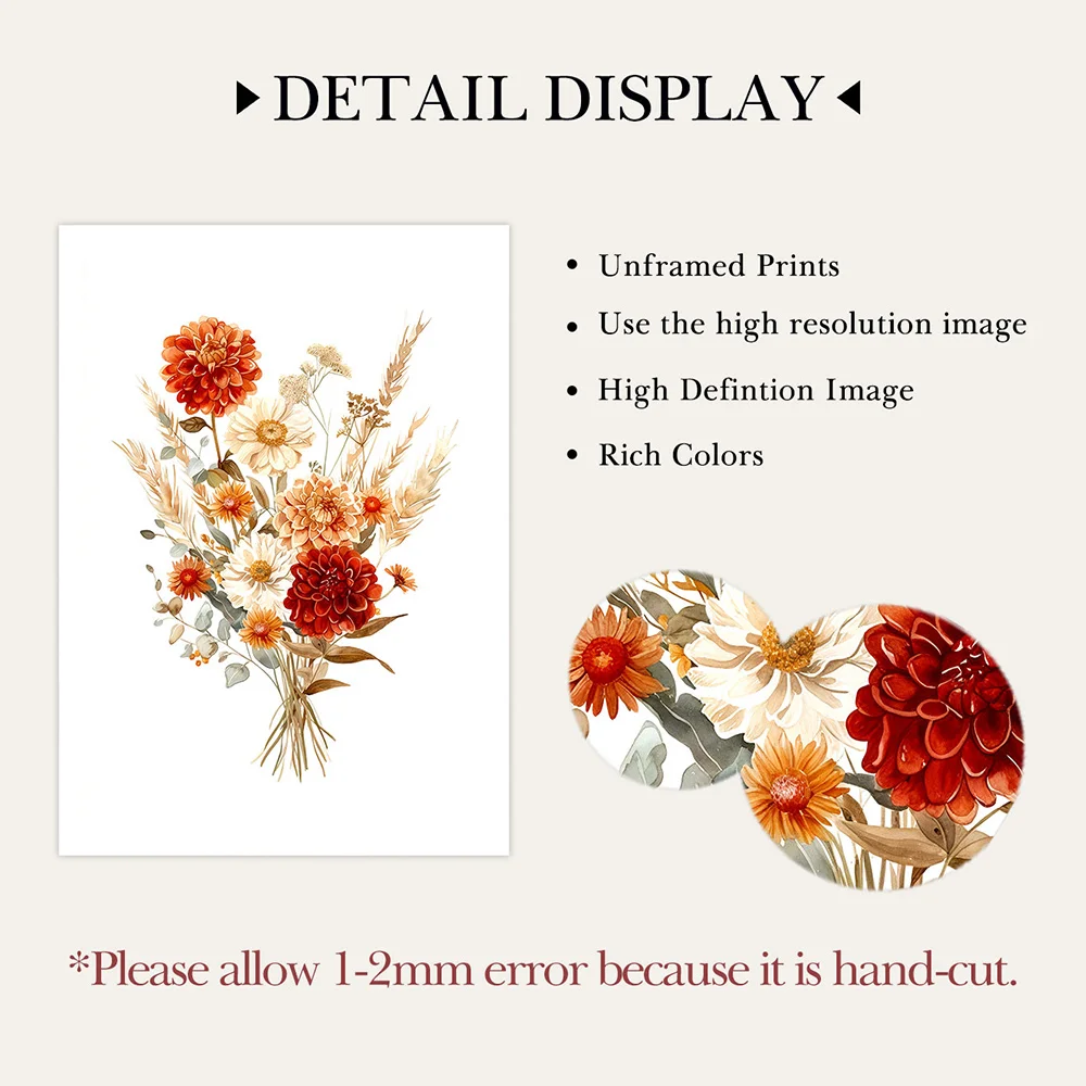 Autumn Floral Wall Poster Orange Red Combination Bouquet Painting Neutral Minimalist Print Living Room Bedroom Decor No Frame - Image 5