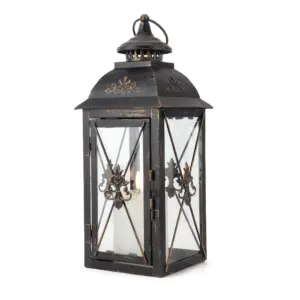 Vintage Hanging Lantern-13.5''Decorative Metal&Tempered Glass Candle Holder-Ideal for Indoor/Outdoor Events Patio,Garden,Parties