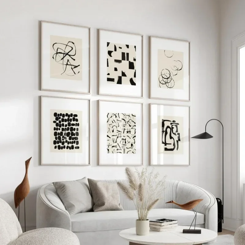 Japanese Minimalist Black and Beige Abstract Ink Posters and Prints Canvas Printing Wall Art Picture for Living Room Home Decor