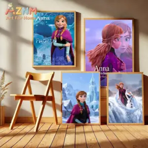 AZNM Disney Frozen Anna Princess Olaf Frameless Canvas Wall Art for Kids Room Nursery Home Decor Painting Picture